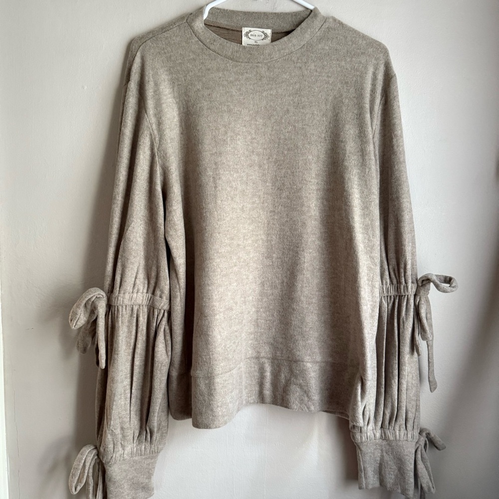 Mia Joy by Joyfolie Soft Tie Sleeve Sweatshirt Top Taupe  XL